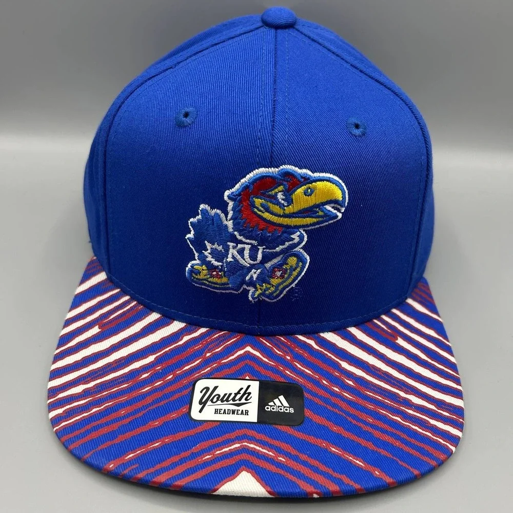 Kansas Jayhawks Hat Youth Blue Embroidered Adidas Snap‎ Back Cap Cotton New
